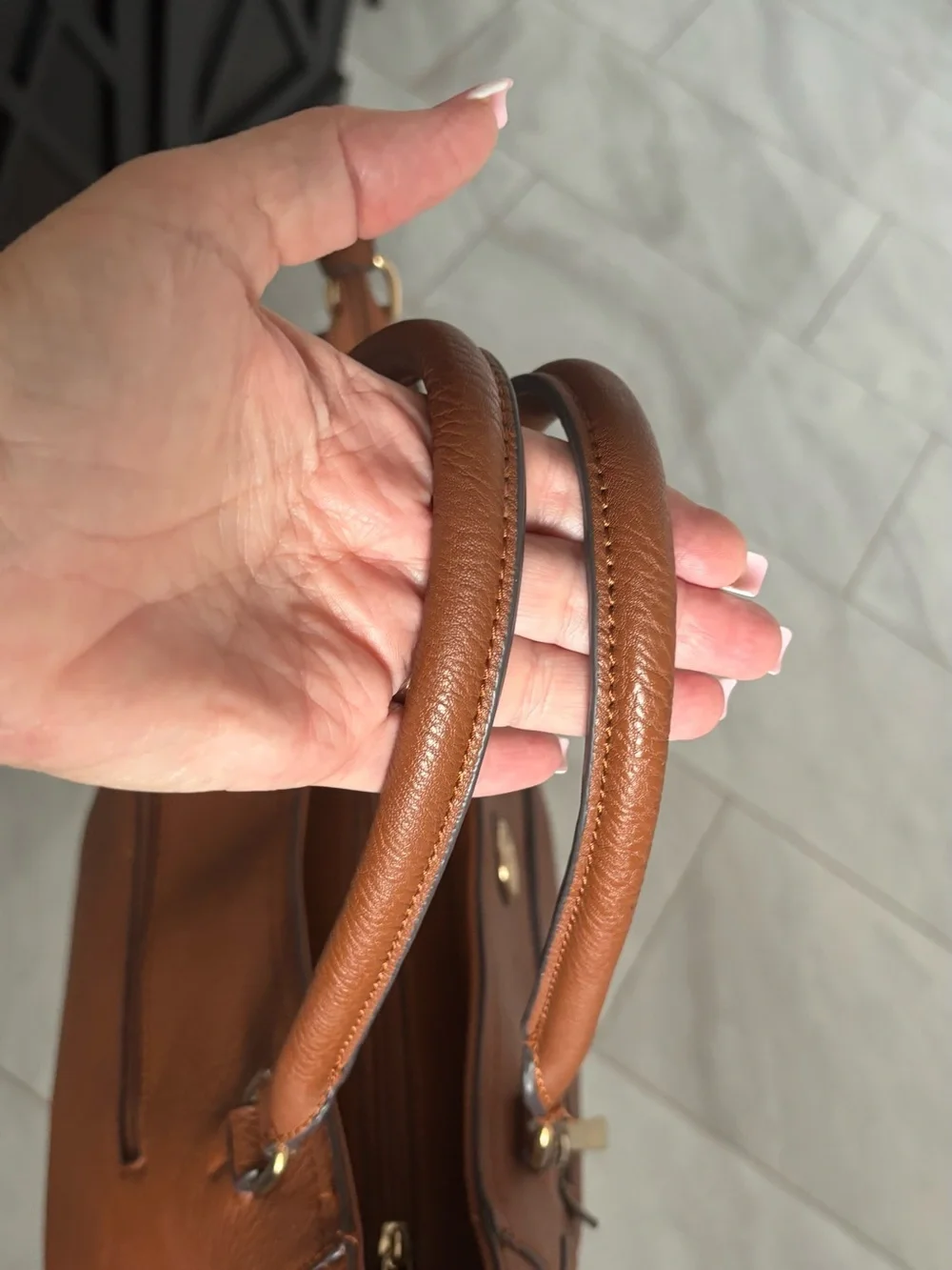 Tory Burch Tan Pebbled Leather Shoulder Tote with Logo Medallion